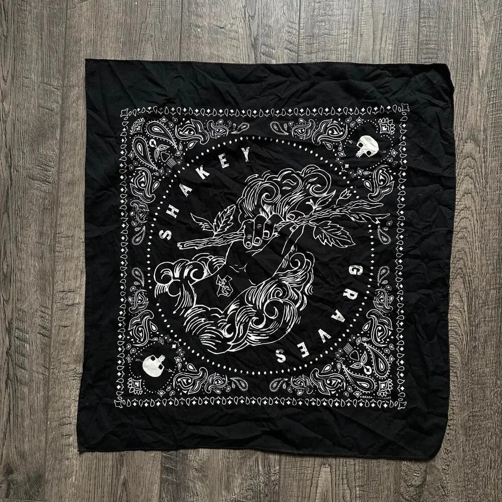 Black Basic Shakey Graves Skull Tattoo Concert Bandana Face Head Wrap